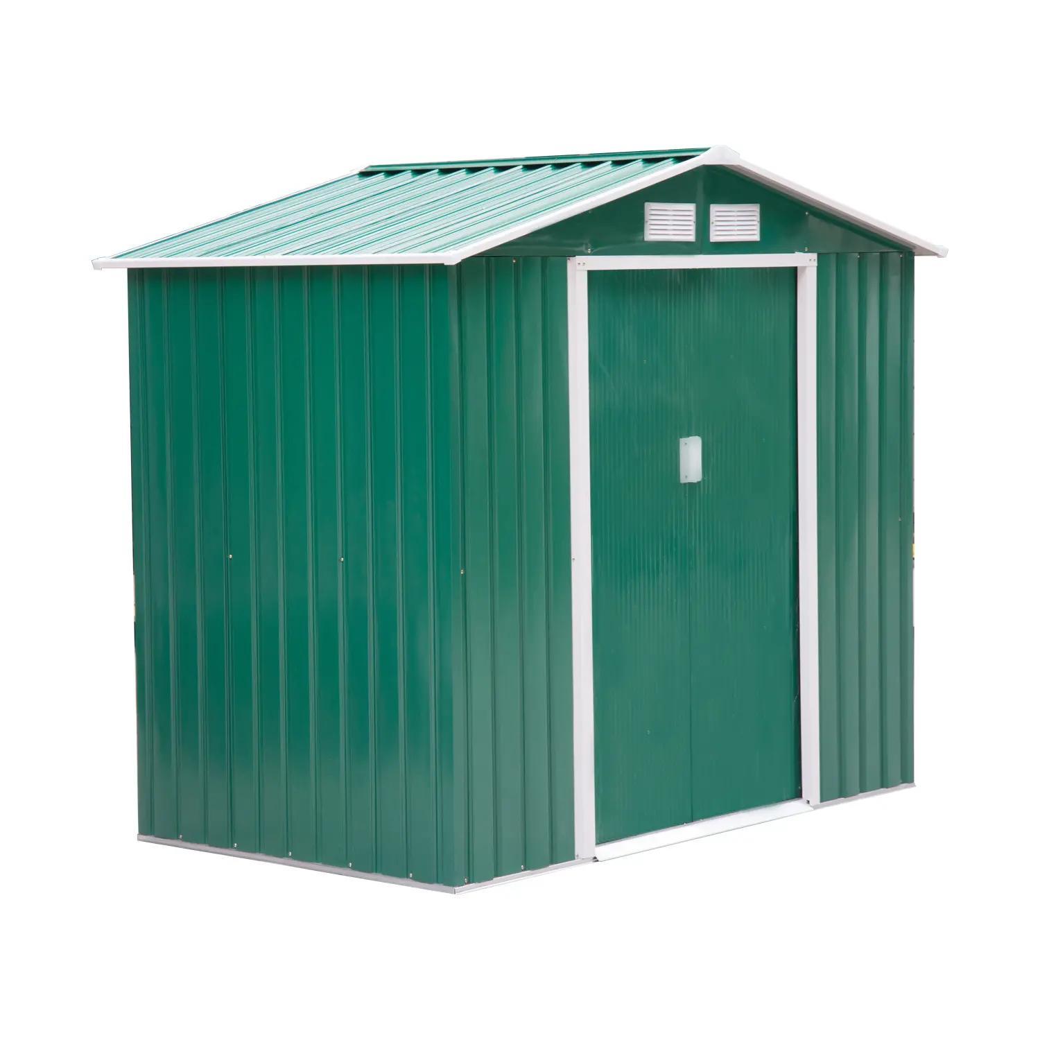 Abrigo de Jardim 213x130x185cm Abrigo de Jardim Metálico de Exterior com 2 Portas Deslizantes e 4 Janelas Verde