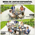 Mesa de Jantar Exterior Extensível 80 - 160 cm - Mesa de Jardim Retangular para 4 - 6 Pessoas, Terraço, Preto
