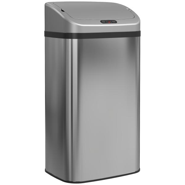 Balde de Lixo Automático para Cozinha 48 L Sensor Infravermelho Fechamento Automático Antimarcas Aço Inoxidável 33x25x69 cm Prata