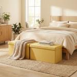 Puff de Arrumação Banco de Arrumação Dobrável 84 L 76x38x38 cm Estofado em Linho Sintético Amarelo