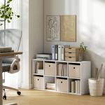Estante Cubo Estante de Armazenamento Horizontal ou Vertical com 8 Compartimentos e 4 Gavetas de Tecido 53,7x30x79,8 cm Branco e Bege