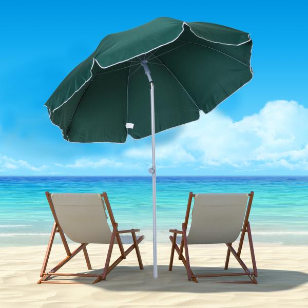 Guarda - sol de praia Ø200 cm de diâmetro Telhado Inclinado Poste Destacável e pico inferior Verde