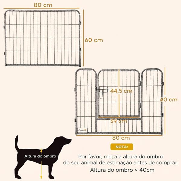 Parque para Cães com 16 Painéis e 2 Portas, Recinto em Aço para Interior e Exterior 80x60 cm Cinzento