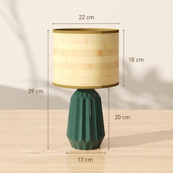 Candeeiro de Mesa com Base de Cerâmica e Ecrã de Linho Estilo Retro com Interruptor E27 40W Verde e Madeira