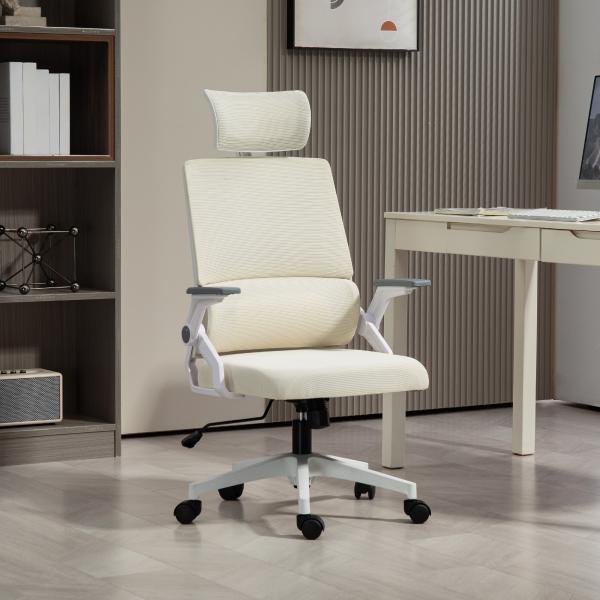 Cadeira de Escritório de Malha Giratória com Altura e Apoio para a Cabeça Ajustáveis 58x61x102 - 119 cm Bege