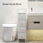 Móvel de Arrumação Estreito com 4 Gavetas de Tecido para Espaços Pequenos 20x43x81,5 cm Branco