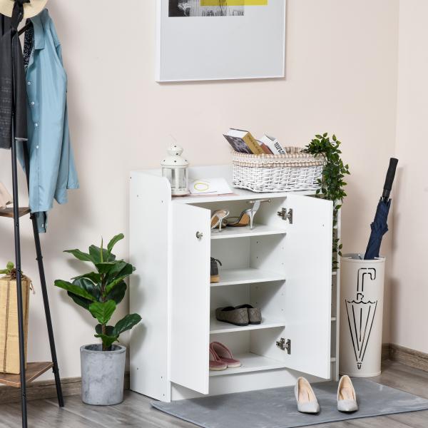 Sapateira Armário Multiuso com 2 Portas Prateleiras Interiores e 4 Prateleiras Exteriores com Altura Ajustável 83x30x90 cm Branco