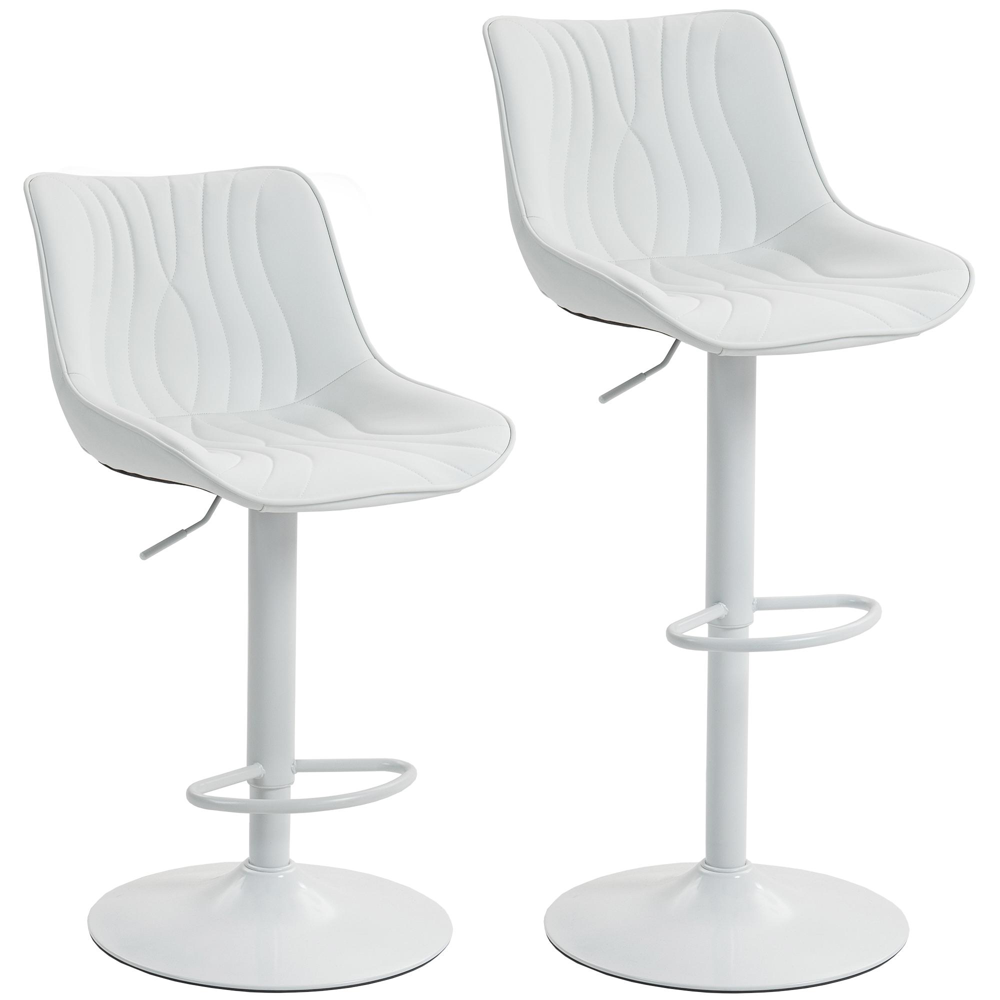 Conjunto de 2 Bancos de Bar Bancos Altos de Cozinha Giratórios com Altura Ajustável e Couro Sintético 47,5x54x92 - 110 cm Branco
