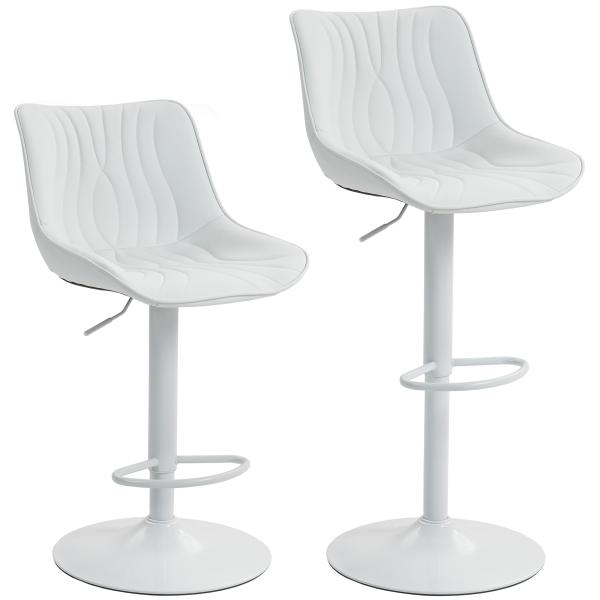 Conjunto de 2 Bancos de Bar Bancos Altos de Cozinha Giratórios com Altura Ajustável e Couro Sintético 47,5x54x92 - 110 cm Branco