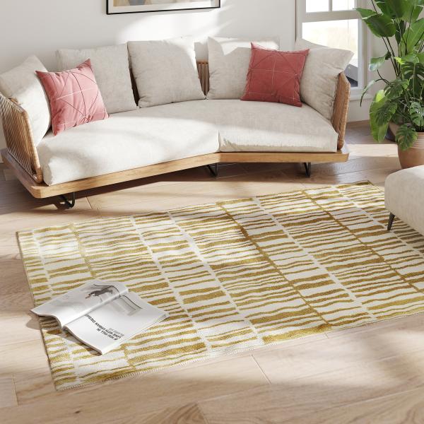 Tapete Sala de Estar 170x120 cm Tapete Lavável na Máquina de Lavar Pelo Curto Estilo Moderno Creme