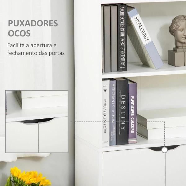 Estante para Livros com 4 Compartimentos Abertos e 1 Armário com 2 Prateleiras Armazenamento Livros Plantas para Sala de Estar Escritório 59x29x180cm Branco