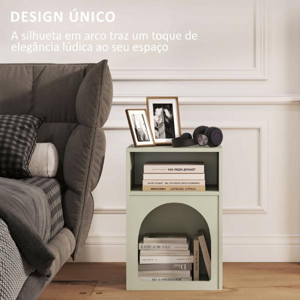 Mesa de Cabeceira Estreita com 2 Compartimentos Abertos e Design em Arco 40x30x60 cm Verde - Claro