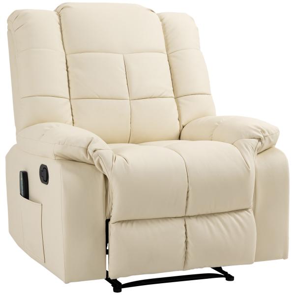 Poltrona de Massagem Poltrona Relax Reclinável com 8 Pontos de Massagem Controlo Remoto Estofada em PU 94x99x99 cm Creme