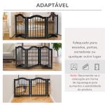 Barreira de Segurança Dobrável para Cães Pequenos com 3 Painéis e 2 Suportes 154,5x29,5x61 cm Preto