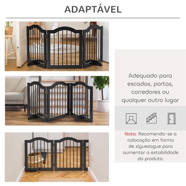 Barreira de Segurança Dobrável para Cães Pequenos com 3 Painéis e 2 Suportes 154,5x29,5x61 cm Preto