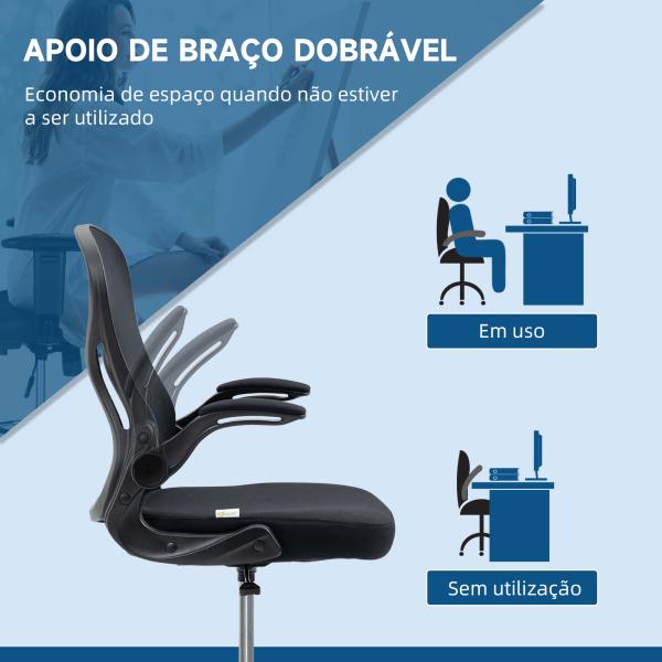 Cadeira de Escritório com Suporte Lombar Apoio para os Braços Dobrável e Altura Ajustável 59x65x102 - 122 cm Preto