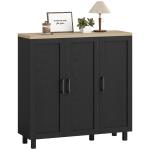 Aparador para Sala de Estar Móvel Buffet com 3 Portas e Prateleiras Ajustáveis 90x30x90 cm Preto e Madeira