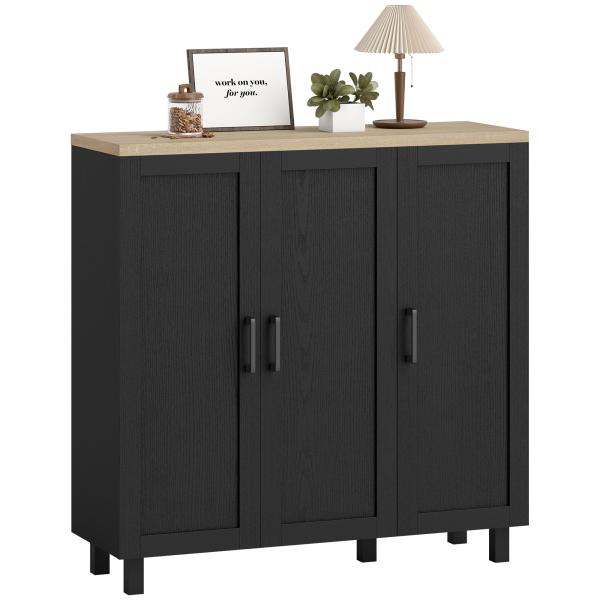 Aparador para Sala de Estar Móvel Buffet com 3 Portas e Prateleiras Ajustáveis 90x30x90 cm Preto e Madeira