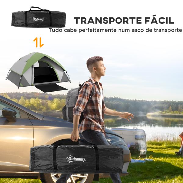 Tenda de Campismo Dobrável para 1 - 2 Pessoas com Janela e Bolsa de Transporte Impermeável 3000 mm 210x110x150 cm Verde