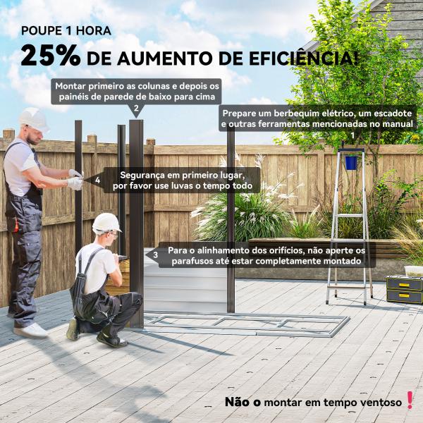 Abrigo de Jardim Exterior 2,36m² 213x120x194 cm com Base Reforçada (Piso NÃO Incluído) e Portas de Correr Madeira e Marrom