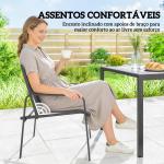 Conjunto de Mesa e Cadeiras de Jardim de 7 Peças com Mesa com Efeito Madeira e 6 Cadeiras com Assento Respirável Preto