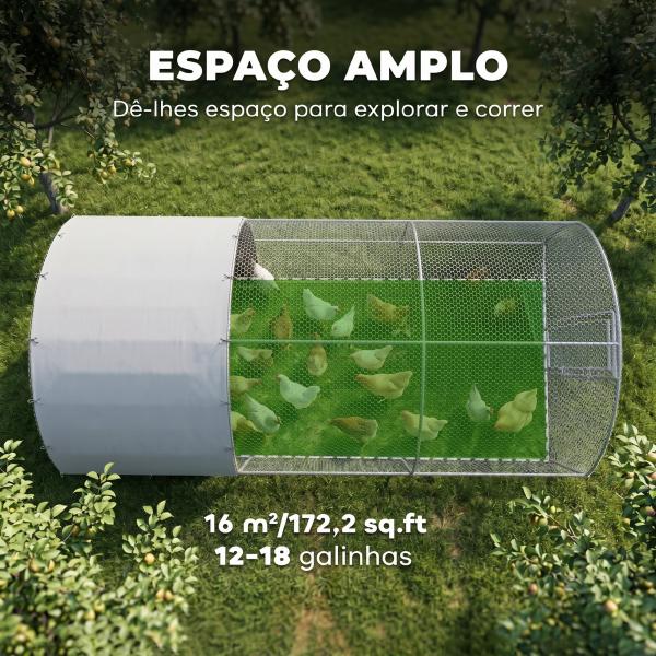 Galinheiro para Exterior Grande com Teto de Tecido Oxford e Fechadura para 12 - 18 Galinhas 5,7x2,8x1,97cm Prata