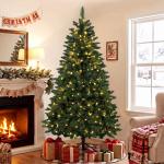 Árvore de Natal 180 cm com 250 Luzes LED, 11 Modos, Comando à Distância, 800 Pontas e Base Dobrável em Aço, Verde