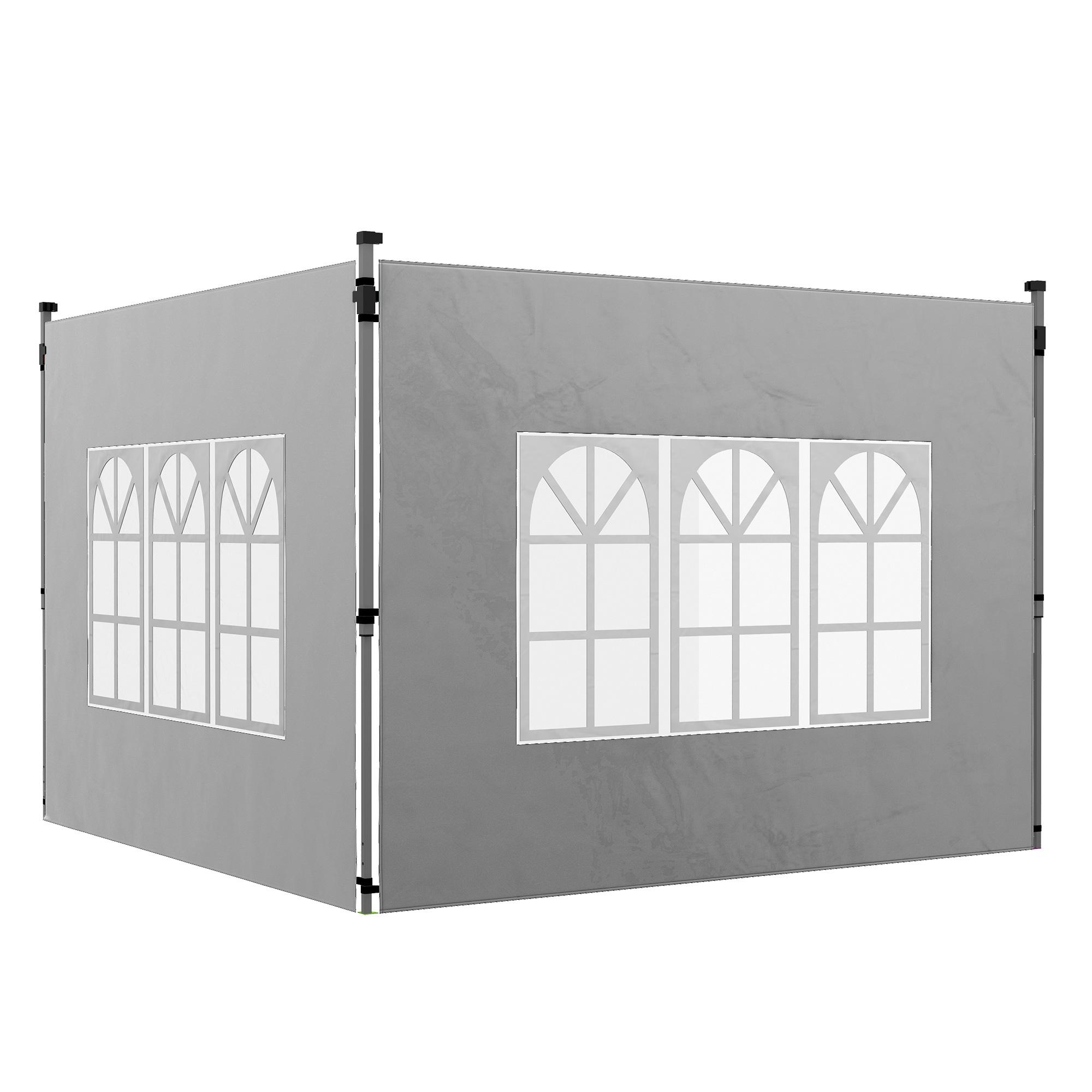 2 Paredes Laterais para Tenda de 3x3 / 3x4 m 295x195 cm Parede de Substituição de Tecido Oxford para Tendas Dobráveis Cinzento Claro