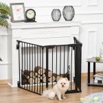 Barreira de Segurança para Animais de Estimação Barreira Dobrável de 3 Painéis com Fechadura Inteligente para Corredor Escada 180x74,5cm Preto