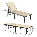 Espreguiçadeira Reclinável de Jardim Exterior com Encosto Ajustável em 4 Posições e Estrutura de Aço, 166x60x84 cm, Caqui