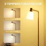 Candeeiro de Pé LED Regulável com Ecrã Giratório 350° 3 Temperaturas de Cor 3000K/4000K/6500K 45x21x148 cm Branco e Dourado