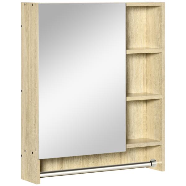 Armário de Casa de Banho com Espelho com 1 Porta Prateleira Ajustável Toalheiro e Compartimento 60x15x70 cm Carvalho