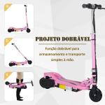 Trotinete Elétrico Dobrável para Crianças de 7 - 14 anos Suporta até 50kg com Altura Ajustável 75x36x82 - 93cm Rosa