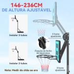 Tabela de Basquetebol Ajustável de 146 - 236 cm Portátil com Rodas e Base Preenchível com Água ou Areia 71x45x146 - 236 cm Preto