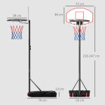 Tabela de Basquetebol para Exterior com Alvo de Dardos com Ajustável 210 - 247 cm Rodas Base Rellenável Preto