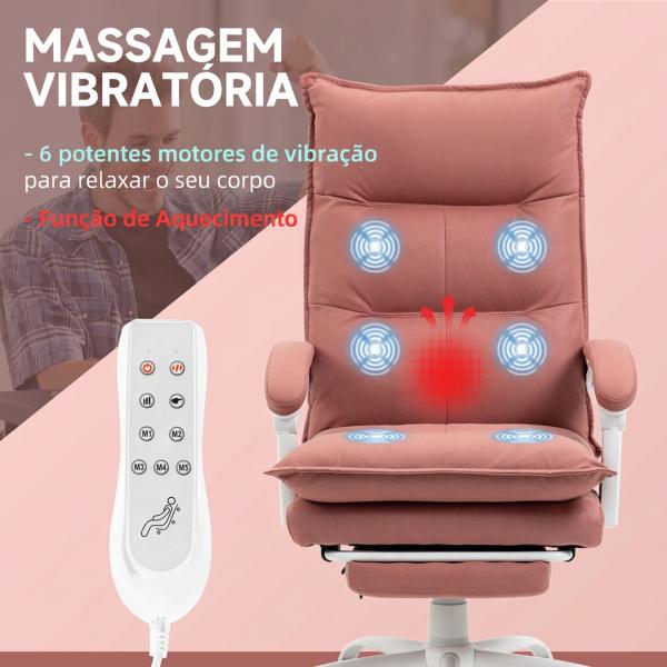 Cadeira de Escritório com 6 Pontos de Massagem e 5 Modos Reclinável com Função de Aquecimento 66x74x114 - 121,5 cm Rosa