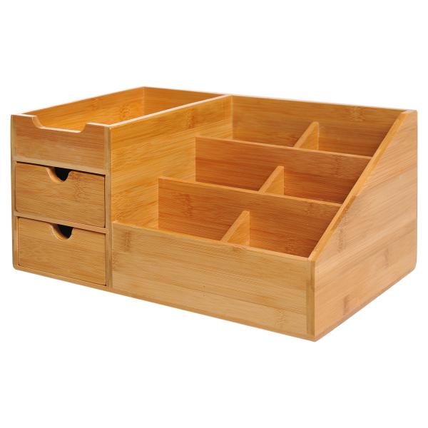 Organizador para Secretária de Bambu Sistema de Secretária Organizador de Mesa de Escritório Polivalente 33x20,5x15,5 cm