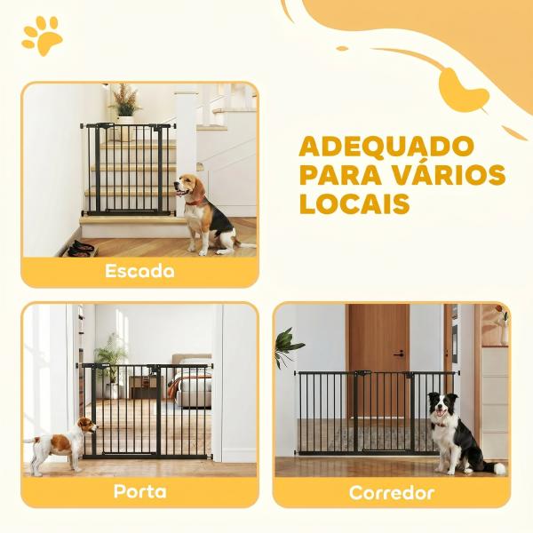 Barreira de Segurança Extensível para Portas e Escadas com Fechamento Automático e Sistema de Duplo Bloqueio 74 - 147,5x76,2 cm Preto