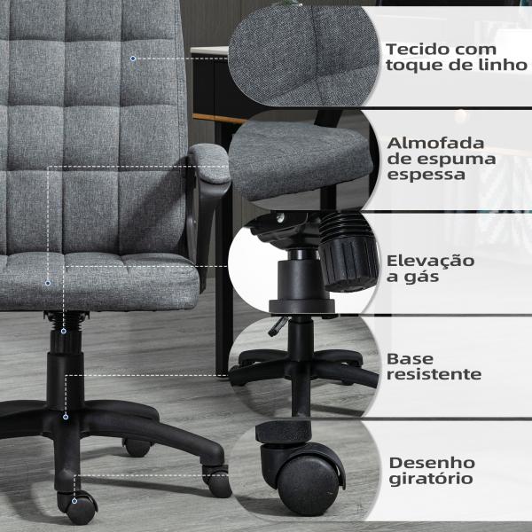 Cadeira de Escritório Giratória com Altura Ajustável e Apoio para os Braços Estilo Moderno 59x63x96 - 105,5 cm Cinza