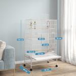 Gaiola para Pássaros com Rodas com 4 Comedouros 3 Poleiros Brinquedos Bandeja Amovível e Prateleira 79x49x133 cm Branco