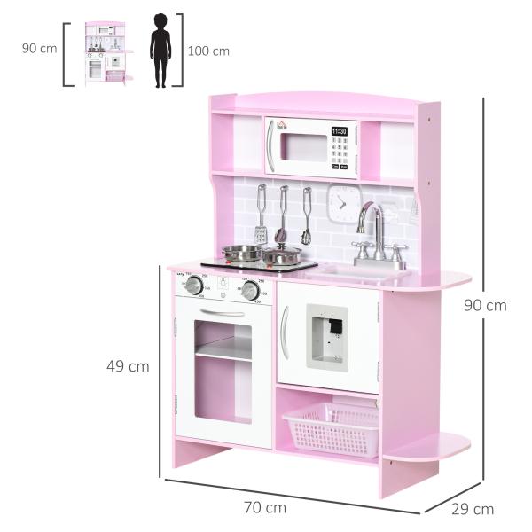 Cozinha Infantil para Crianças acima de 3 Anos Cozinha Infantil com Luzes Sons Lavatório Fogão e Forno 70x29x90cm Rosa