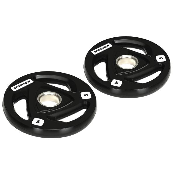 Conjunto de 2 Discos de Pesos Olimpicos 5kg Ferro Fundido Placas de Peso com Orifício de 5cm Ø24x3,5 cm Preto