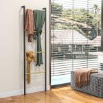 Toalheiro de 4 Níveis Toalheiro Casa de Banho com 4 Barras de Bambu e Estrutura de Aço 49x5,5x167,5 cm Preto e Madeira