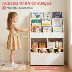 Estante de Madeira para Brinquedos com 3 Compartimentos 2 Cubos e Gaveta Móvel com 4 Rodas Estante para Livros Infantil para Dormitório Infantil Sala de Jogos 60x29,9x90cm Branco