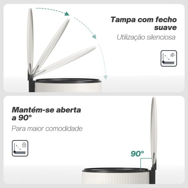 Balde do Lixo para Cozinha com Pedal 30L Cubo de Lixo Metálico com Tampa de Fecho Suave e Balde Removível 36x30x60,5 cm Creme