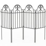 Conjunto de 4 Cercas de Jardim Metálicas 125x57 cm com Design Arqueado Resistente e Fácil de Instalar para Pátio Relva Preto