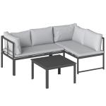 Conjunto de Jardim Exterior com Almofadas, 2 Sofás de 2 Lugares com Reposabráços Ajustáveis e Mesa de Centro, Cinzento