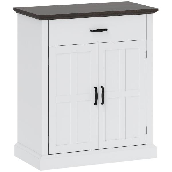 Aparador para Sala de Estar Estilo Rústico com 1 Gaveta Prateleira Ajustável 75,2x40x91,5 cm Branco e Madeira