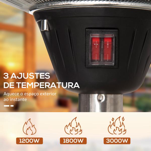 Aquecedor de Jardim Elétrico 3000W Aquecedor Infravermelho com 3 Níveis de Aquecimento Proteção IP44 Ø58,5x160 - 200cm Prata