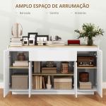 Aparador de Sala de Estar com 4 Portas Gaveta e Prateleiras Ajustáveis 140x40x75 cm Madeira e Branco Brilhante